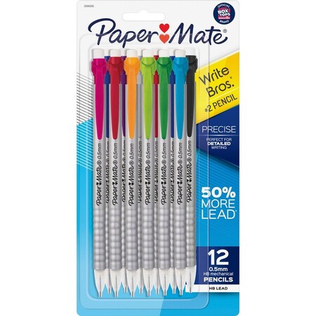 Paper Mate Mechanical Pencils, Write Bros, No. 2, 0.5mm, 12/DZ, AST PK PAP2096295